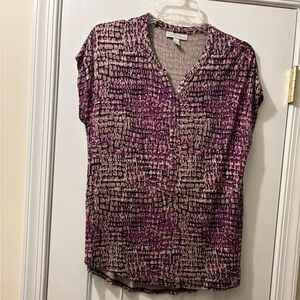 Purple, black and tan patterned top. Size M by Dana Buchman